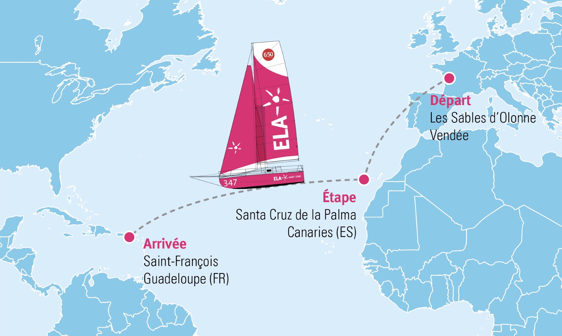 La carte du trajet de la Mini Transat 2025
